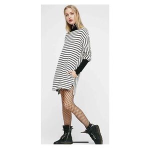 Free People Come On Over Striped Tunic Navy Terry L